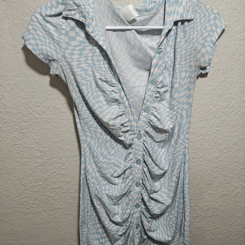 No Boundaries Blue and White Plaid Dress